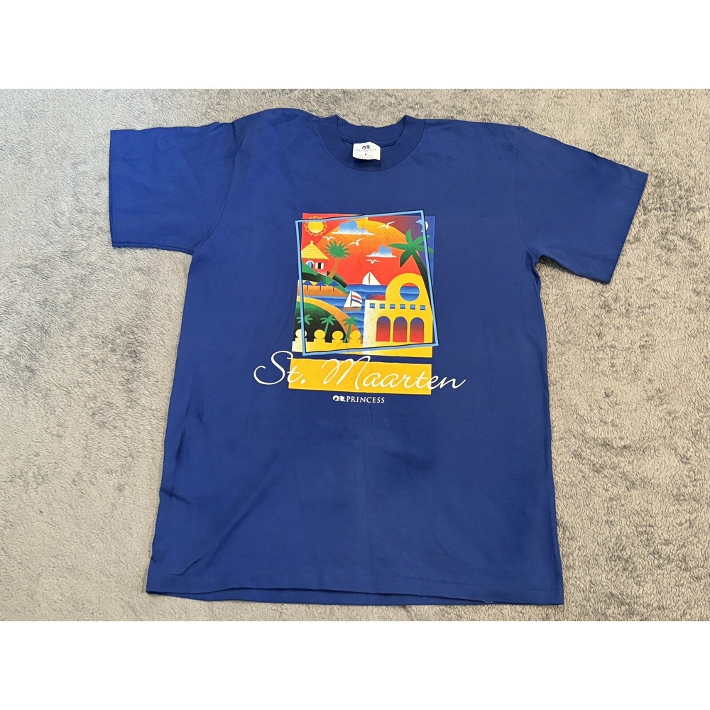 Vintage Princess Cruises St Maarten West Indies Shirt Mens L Blue Single Stitch